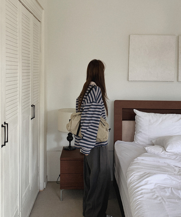 【起毛】ストライプカラーTシャツ TEAL