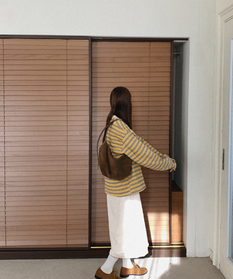 【起毛】ストライプカラーTシャツ MUSTARD