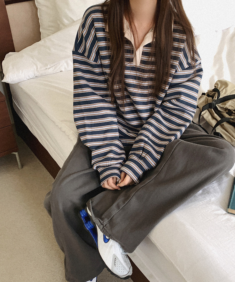 【起毛】ストライプカラーTシャツ TEAL