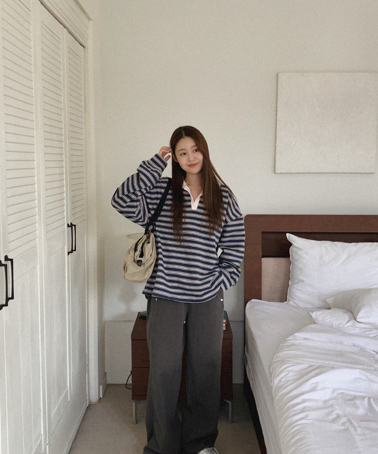 【起毛】ストライプカラーTシャツ TEAL