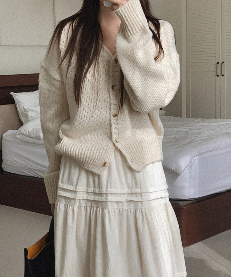 Vネックニットカーディガン(5color) IVORY