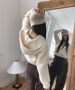 ポケットニットフードジップアップ IVORY