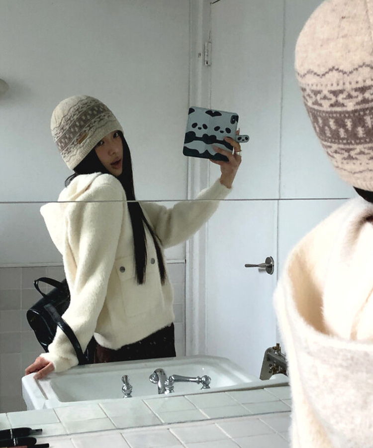 ポケットニットフードジップアップ IVORY