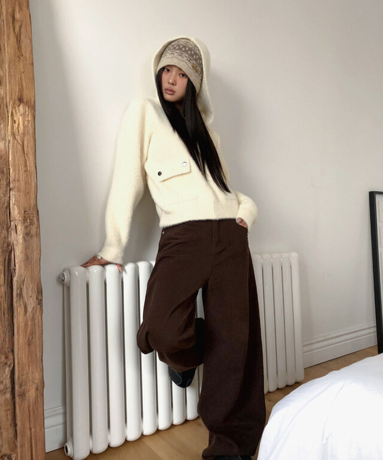 ポケットニットフードジップアップ IVORY