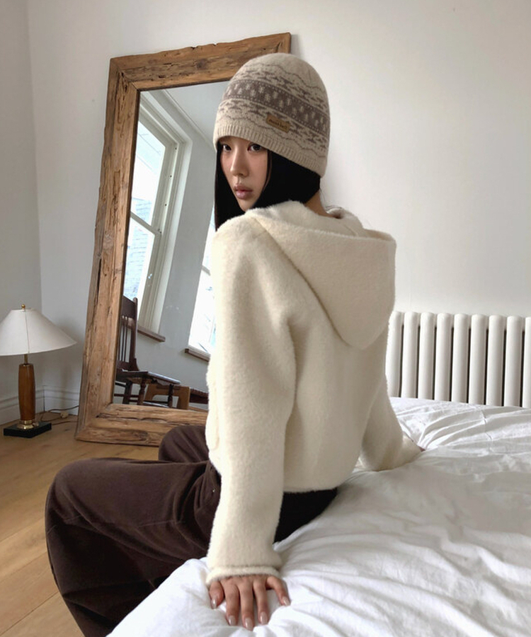 ポケットニットフードジップアップ IVORY