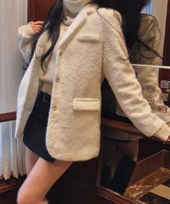 肩パッドポケットアンゴラジャケット IVORY