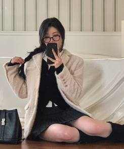 肩パッドポケットアンゴラジャケット BEIGE