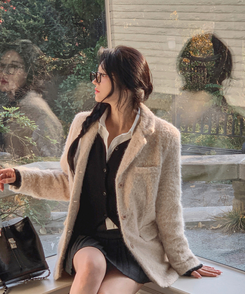 肩パッドポケットアンゴラジャケット BEIGE