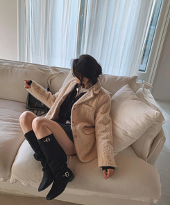 肩パッドポケットアンゴラジャケット BEIGE