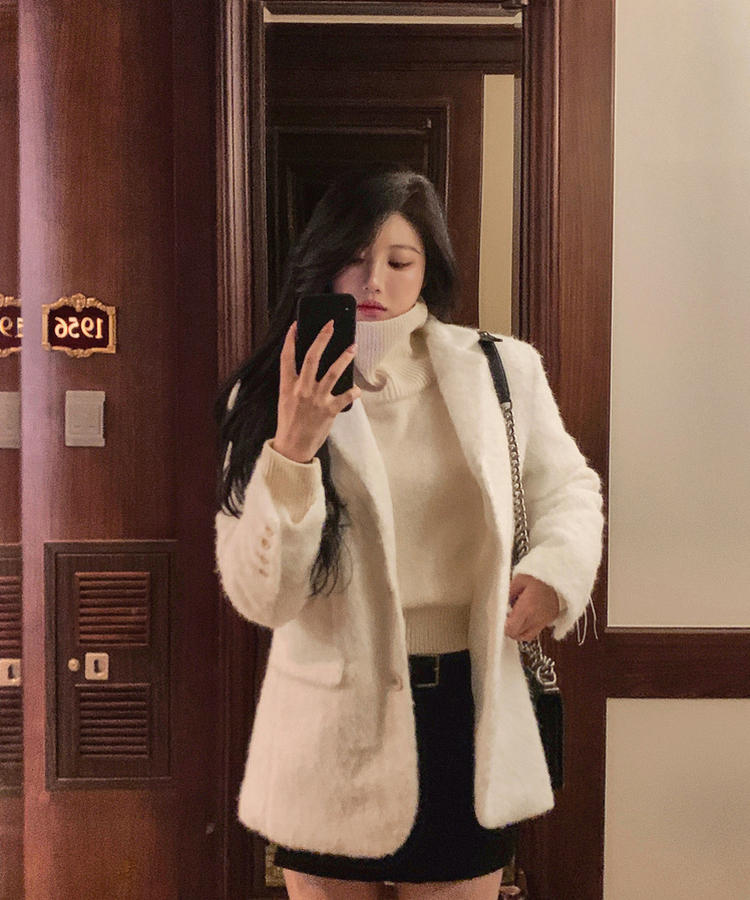 肩パッドポケットアンゴラジャケット IVORY