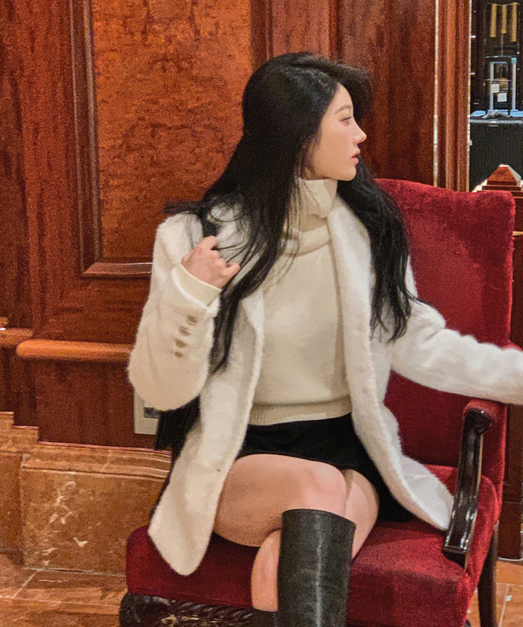 肩パッドポケットアンゴラジャケット IVORY