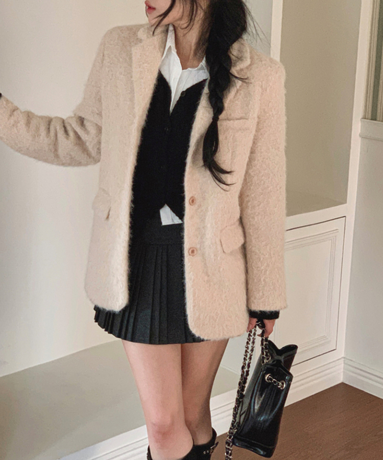 肩パッドポケットアンゴラジャケット BEIGE