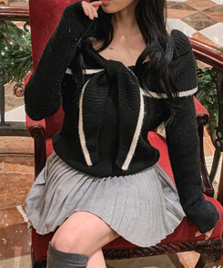 ハートセーラーネックオフニット BLACK