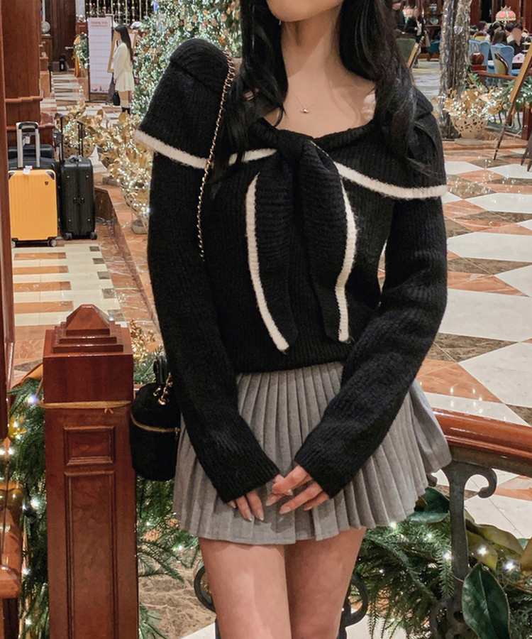 ハートセーラーネックオフニット BLACK