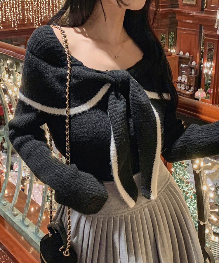 ハートセーラーネックオフニット BLACK