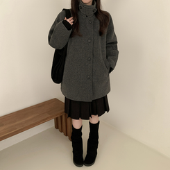 ハイネックボタンオーバーハーフコート CHARCOAL