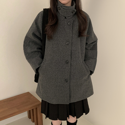 ハイネックボタンオーバーハーフコート CHARCOAL