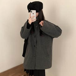 ハイネックボタンオーバーハーフコート CHARCOAL