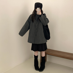 ハイネックボタンオーバーハーフコート CHARCOAL