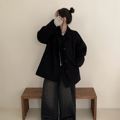 ハイネックボタンオーバーハーフコート BLACK