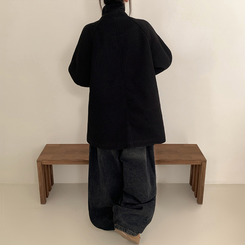 ハイネックボタンオーバーハーフコート BLACK