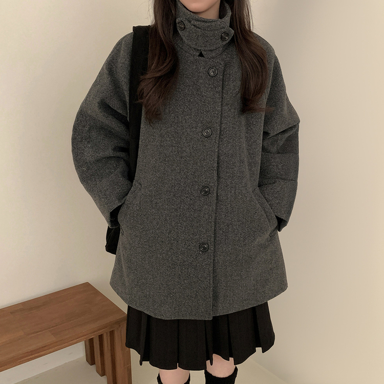 ハイネックボタンオーバーハーフコート CHARCOAL