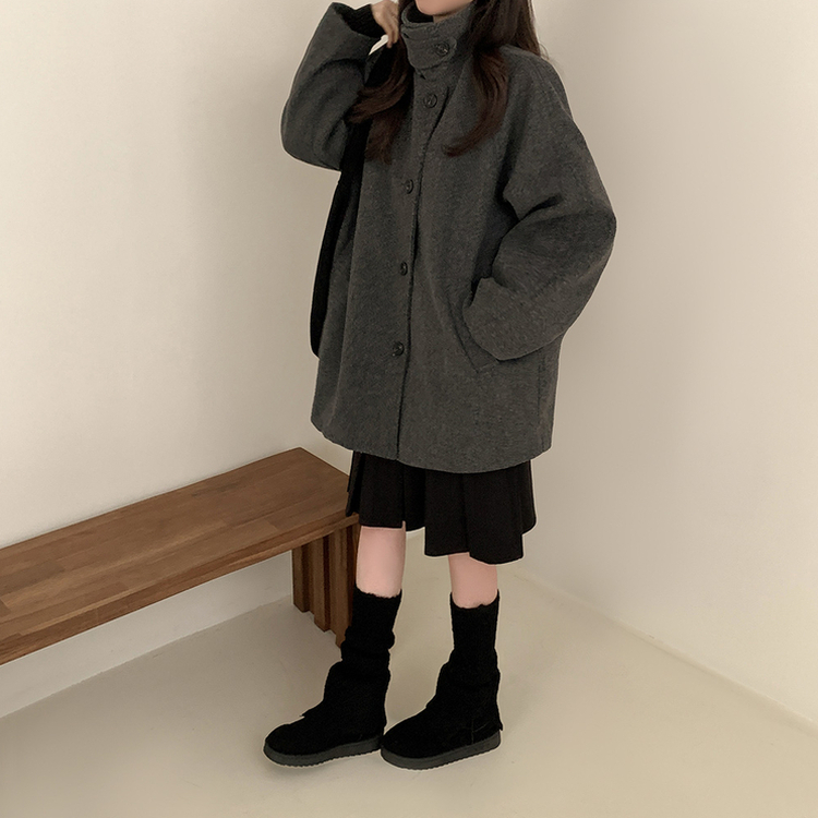 ハイネックボタンオーバーハーフコート CHARCOAL