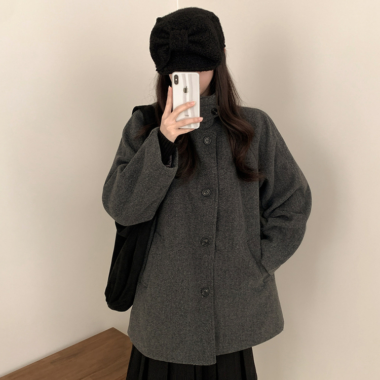 ハイネックボタンオーバーハーフコート CHARCOAL