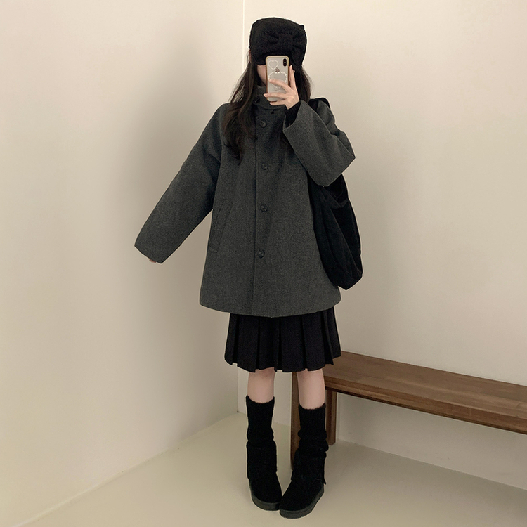 ハイネックボタンオーバーハーフコート CHARCOAL