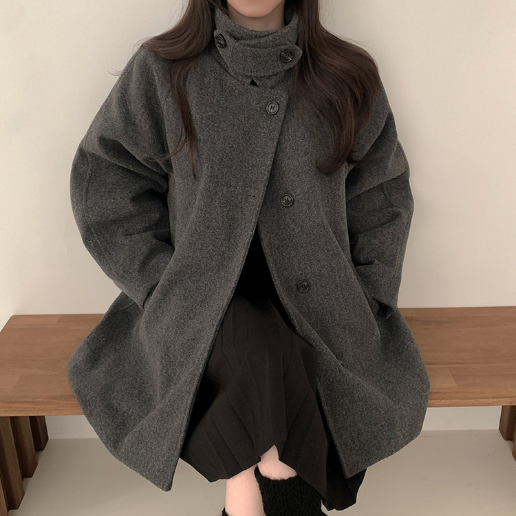 ハイネックボタンオーバーハーフコート CHARCOAL