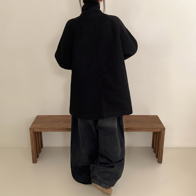 ハイネックボタンオーバーハーフコート BLACK