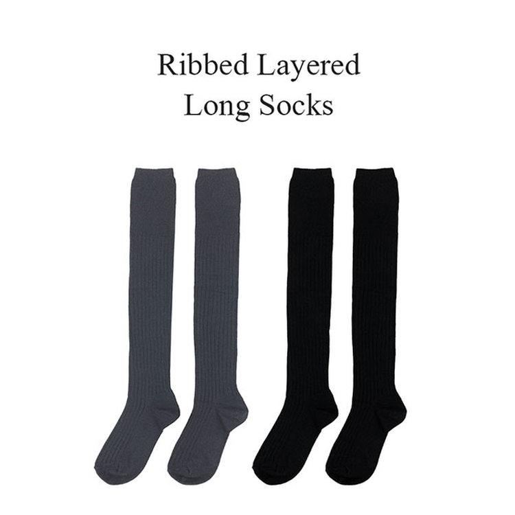 リブレイヤードロングニーソックス