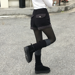 ボアフリースロールアップショートパンツ BLACK