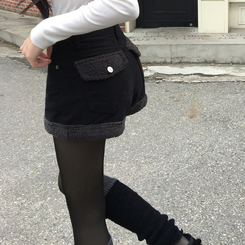 ボアフリースロールアップショートパンツ BLACK