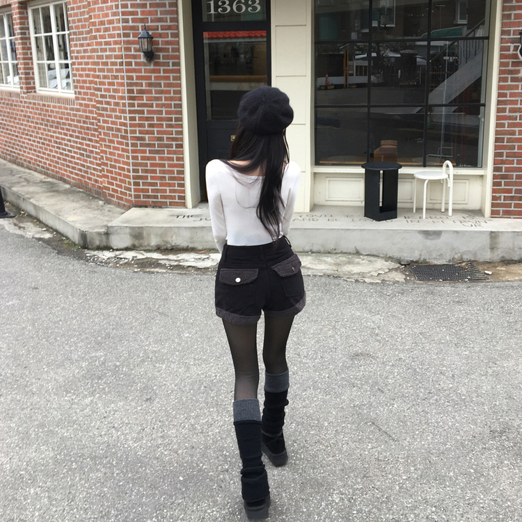 ボアフリースロールアップショートパンツ BLACK