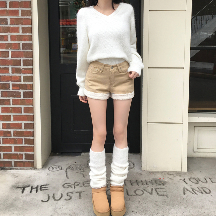 ボアフリースロールアップショートパンツ BEIGE