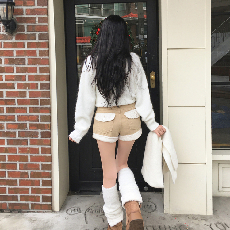 ボアフリースロールアップショートパンツ BEIGE