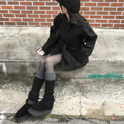 バイカラーレイヤードニットレッグウォーマー CHARCOAL