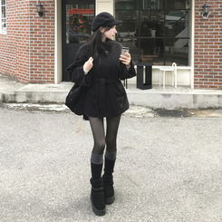 バイカラーレイヤードニットレッグウォーマー CHARCOAL