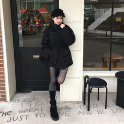 バイカラーレイヤードニットレッグウォーマー CHARCOAL