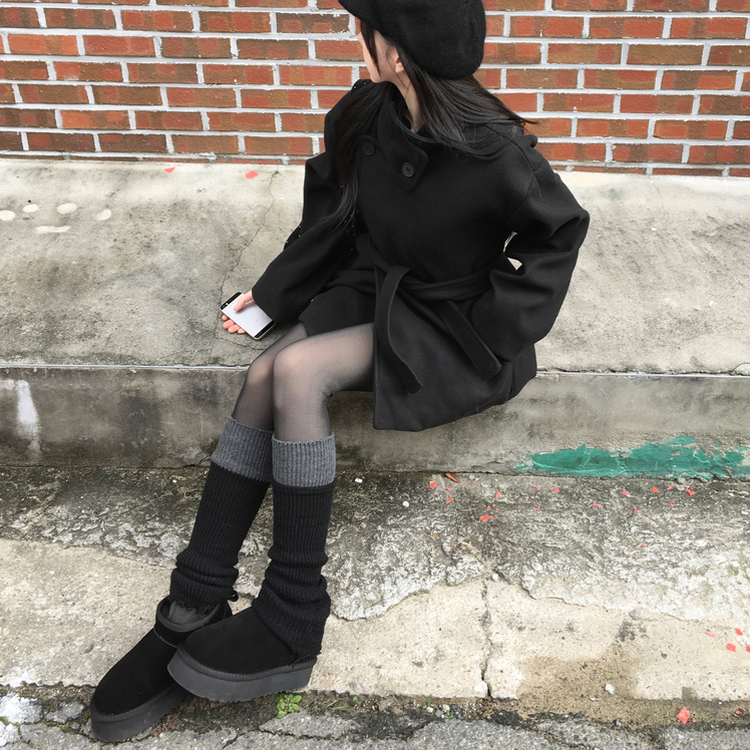 バイカラーレイヤードニットレッグウォーマー CHARCOAL