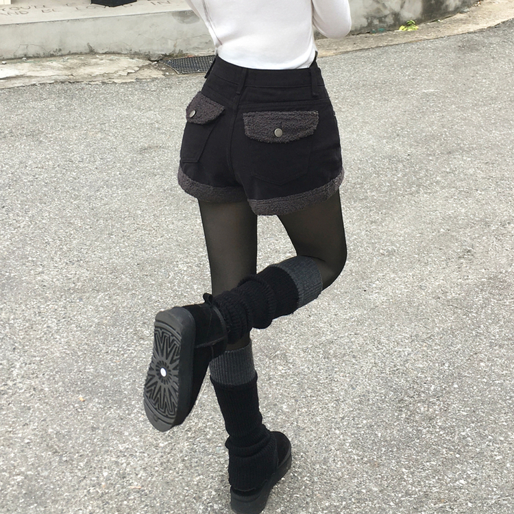 バイカラーレイヤードニットレッグウォーマー CHARCOAL