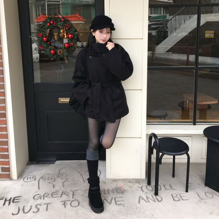 バイカラーレイヤードニットレッグウォーマー CHARCOAL