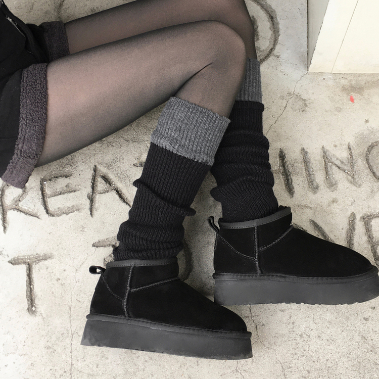 バイカラーレイヤードニットレッグウォーマー CHARCOAL