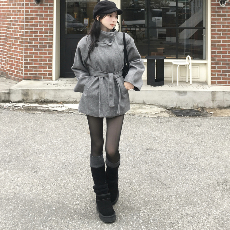 バイカラーレイヤードニットレッグウォーマー CHARCOAL