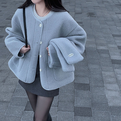 【マフラー付き】ウールボアペンダントオーバーフィットコート SKY BLUE