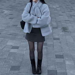 【マフラー付き】ウールボアペンダントオーバーフィットコート SKY BLUE