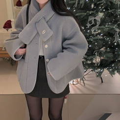 【マフラー付き】ウールボアペンダントオーバーフィットコート SKY BLUE