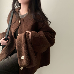 【マフラー付き】ウールボアペンダントオーバーフィットコート BROWN