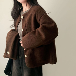 【マフラー付き】ウールボアペンダントオーバーフィットコート BROWN